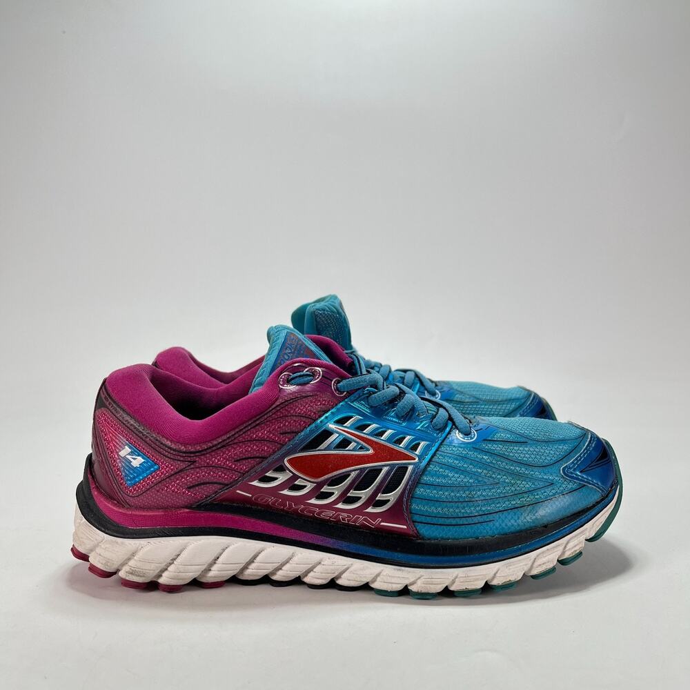 Brooks Glycerin 14 Blue Pink Running Shoes Athletic Sneakers Women's Size 7
